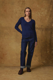 Standard Issue Cable Sweater in Oxford Blue