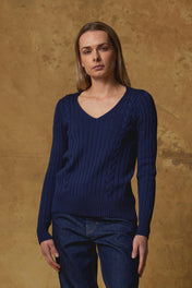 Standard Issue Cable Sweater in Oxford Blue