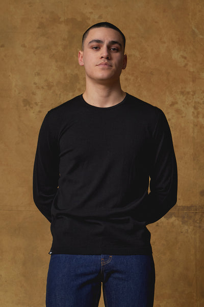 Standard Issue Mens Fine Crew Sweater in Black