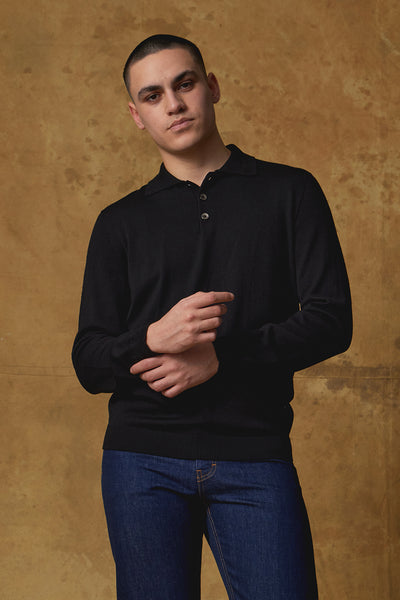 Standard Issue Merino Polo Shirt in Black